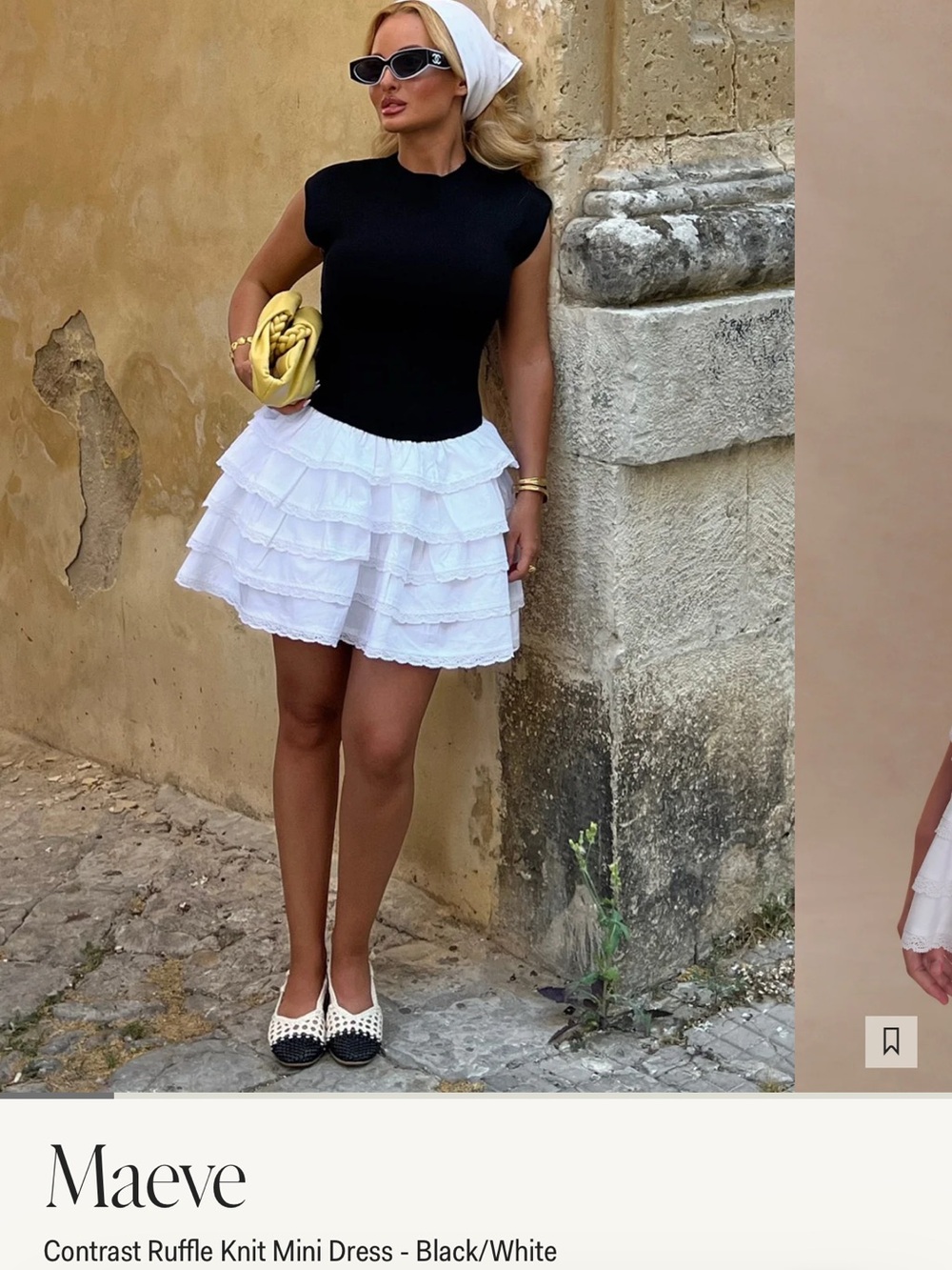 Meshki Black & White Contrast Ruffle Mini Dress
